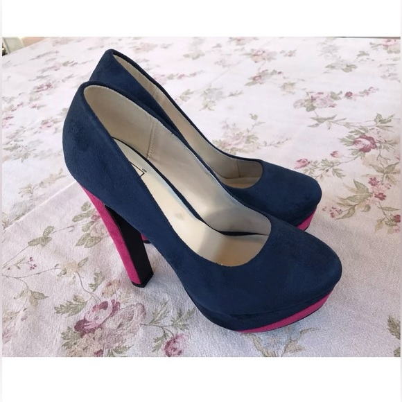 Womens Shoes Size 6 Faux Suede Platform Pump Heels in Navy Pink Colorblock NIB - Picture 4 of 6